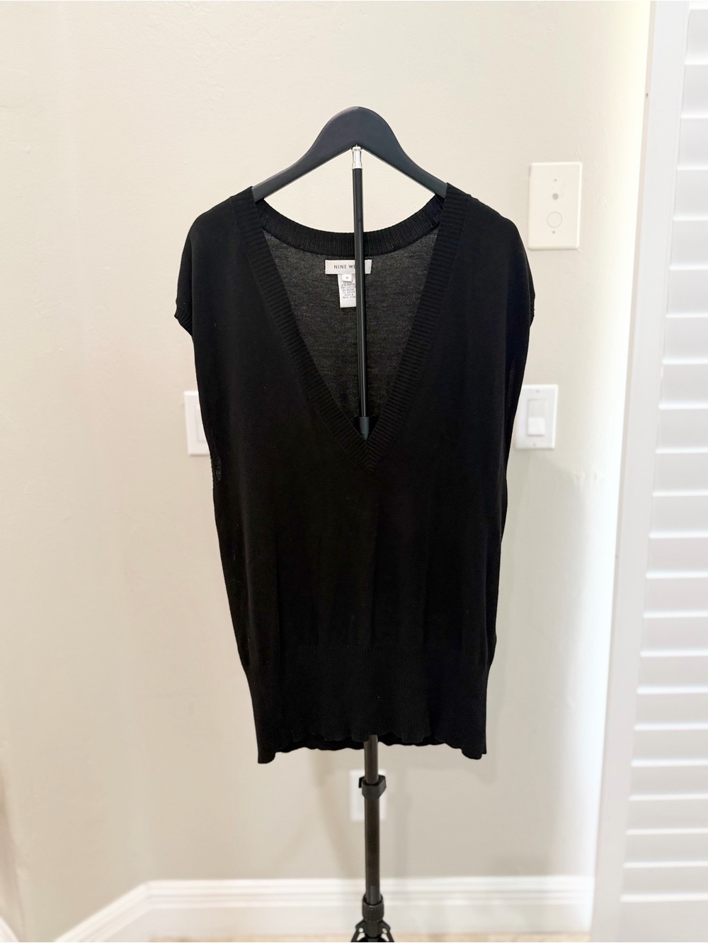 Vintage 90s Nine West Black Deep V Sweater Vest Preppy Academia Prep School